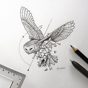 Geometric Beasts Animals Geometric, Geometric Owl, Kunst Tattoos, Kerby Rosanes, Owl Tattoo Design, Drawing Animals, Tattoos Geometric, Geometric Drawing, Owl Tattoo