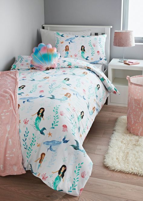 Kids Mermaid Print Duvet Cover (Single) – Multi – Matalan Mermaid Bed, Mermaid Bedding, Toddler Comforter, Mermaid Bedroom, Toddler Bedding, Toddler Bed Set, Bed In A Bag, Baby Bedroom, Pillow Talk