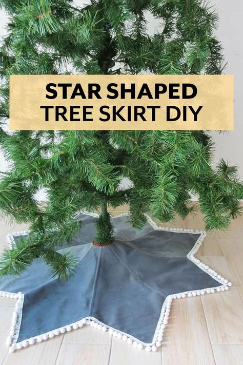 Tree Skirt Sewing Pattern, Diy Fabric Christmas Tree, Tree Skirt Sewing, Diy Christmas Tree Skirt, Christmas Tree Skirts Patterns, Tree Skirt Pattern, Christmas Sewing Projects, Fabric Christmas Trees, Folded Fabric Ornaments