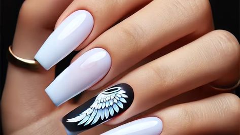 Angel Wing Nail Design How to Create an Elegant Angel Wing Nail Design Achieving the perfect elegant and sophisticated angel wing nail design Angel Wing Nail Design, Wing Nail Design, Angel Wing Nails, Light Pink Nail Polish, Light Blue Nail Polish, Bridal Nails Designs, Old Nail Polish, Bridal Nail, Ring Finger Nails