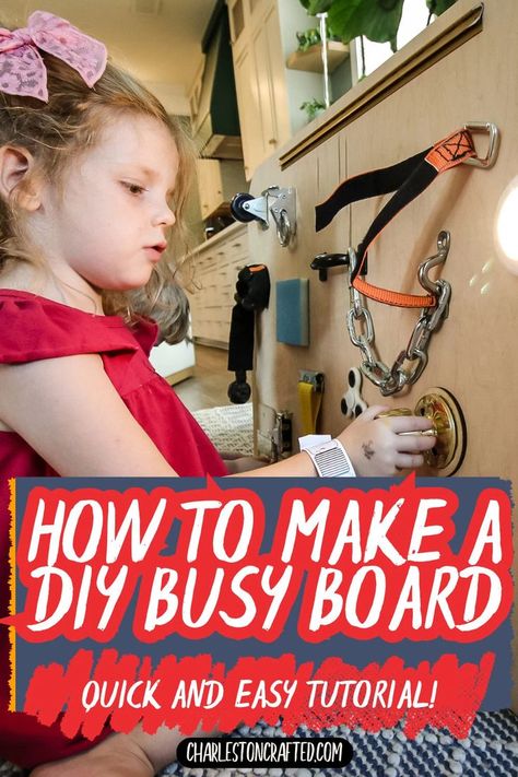 Create a custom busy board for your toddler with these simple steps! It’s perfect for keeping little hands engaged and learning at home! Busy Board For Toddlers, Diy Busy Board, Toddler Activity Board, Romper Room, Busy Boards, Learning At Home, Toddler Table, Busy Boards For Toddlers, Fun Organization