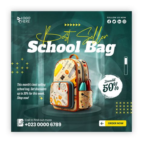 School Bag Sale Social Media Post Promotion Poster Banner Template#pikbest##Templates