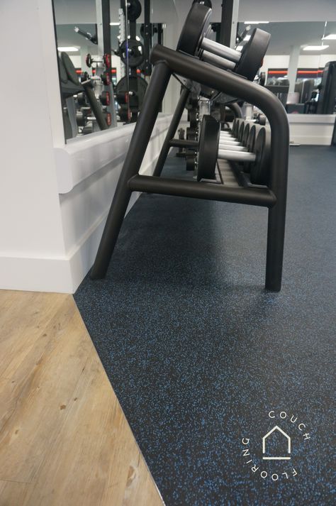 For our clients new state of the art gym we installed rubber flooring to the workout areas. This was divided with walkways in Karndean luxury vinyl tile to create clearly defined workout zones. 
Read more about this project on our blog. Rubber Gym Flooring, Fitness Flooring, Wood Walkway, Gym Flooring Rubber, Funky Living Rooms, Home Gym Flooring, Home Gym Garage, Indoor Gym, Luxury Vinyl Tile Flooring