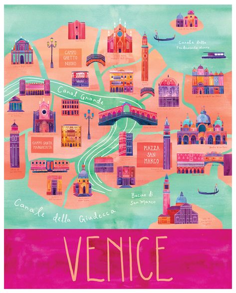 Maps Illustration Design, City Maps Illustration, Venice Los Angeles, Travel Venice, Venice Map, Venice City, Map World, 38 Super, Venice Canals