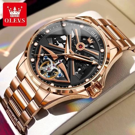 OLEVS 6655 Mechanical Sport Watch For Men Waterproof Luminous Skeleton Original Men's Watches Auto. Automatic Watches For Men, Rose Gold Watches, Metal Straps, Watch For Men, Men's Watches, Wristwatch Men, Sport Watches, Mechanical Watch, Automatic Watch