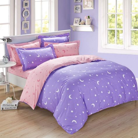 Moon and Stars Bedding Star Bedding, Pink Bed, Blue Bed, Linen Bed Sheets, Trending Colors, Purple Bedding, Queen Size Duvet Covers, Green Duvet, Cute Bedroom Ideas