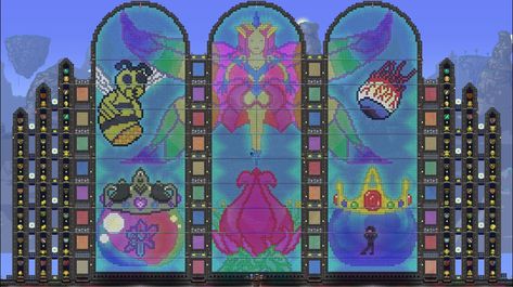 Terraria Arena Design, Terraria Museum, Terraria Arena Build, Terraria Boss Arena, Terraria Arena Ideas, Empress Of Light, Eye Of Cthulhu, Terraria Castle, Terraria Art