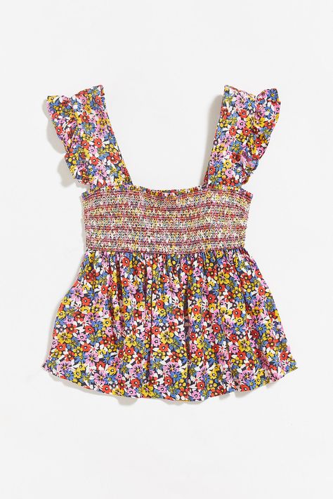 UO Charlotte Smocked Ruffle Babydoll Top | Urban Outfitters Urban Outfitters Top Outfit, Urban Outfiters, Urban Outfitters Shirt, Urban Outfitters Top, Outfits For School, Cute Outfits For School, Church Outfits, Clothing Essentials, Babydoll Top