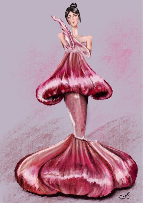 pink and red dress pink dress red dress poofy big dress jellyfish dress Jellyfish Inspired Dresses, Jellyfish Fashion Inspiration, Jellyfish Fashion Design, Jellyfish Dress Drawing, Jellyfish Inspired Dress, Poofy Dress Drawing Reference, Jellyfish Dress Fashion, Fish Inspired Dress, Fish Dress Fashion