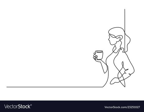 Tea Vector, Line Drawing Woman, Woman Relaxing, Line Vector, One Line Drawing, Continuous Line, Line Art Drawings, Cup Of Tea, Simple Lines