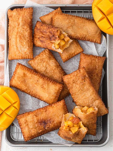 Peach Mango Pie - Catherine Zhang Catherine Zhang, Peach Puff Pastry, Peach Mango Pie, Mango Pie, Fried Apple Pies, Pastry Cook, Frozen Puff Pastry, Puff Pastry Sheets, Canned Peaches