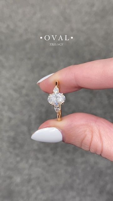 Trilogy Engagement Ring And Wedding Band, Oval Trilogy Engagement Ring, Oval Engagement Ring Settings, Trinity Engagement Ring, Ring Goals, Dream Partner, Gold Oval Engagement Ring, Gold Band Engagement Rings, Wedding Setup