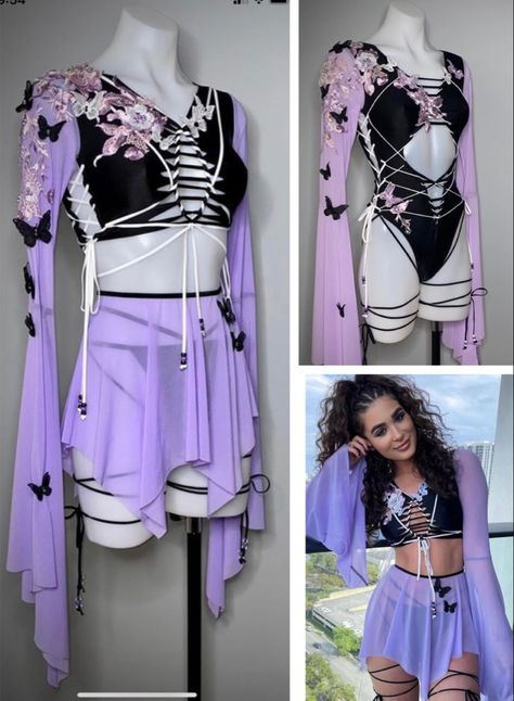 Snake Rave Outfit, Dreamstate Rave Outfit, Modern Disco Outfit, Neon Goth Aesthetic, Butterfly Rave Outfit, Dubstep Outfits, Purple Rave Outfit, Rave Outfits Ideas, Diy Rave Outfits