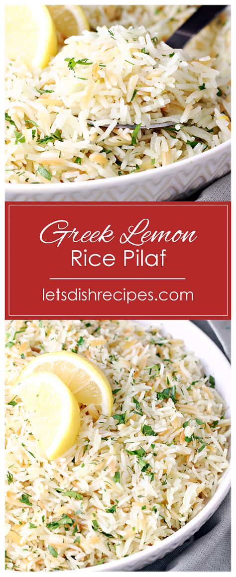 Luna Grill Rice Recipe, Greek Style Rice Pilaf, Lemon Rice Pilaf Recipe, Greek Lemon Rice Pilaf, Greek Rice Pilaf Recipe, Oven Rice Pilaf, Mediterranean Rice Pilaf, Greek Pilaf, Lemon Rice Recipes