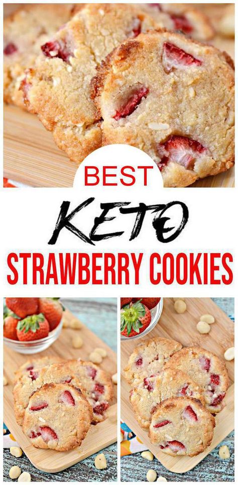 Check out this Keto Strawberry Cookies. Easy Low Carb Keto desserts recipe that is quick and delish! Easy w/ few ingredients almond flour Strawberry Macadamia Nut cookies. Great homemade not store bought keto snacks on go or keto breakfast cookie. #cookies #strawberry Strawberry Cookies Recipe, Strawberry Keto, Galletas Keto, Cookies Best, Diet Cookies, Keto Cookie Recipes, Desserts Keto, Blueberry Cookies, Postre Keto