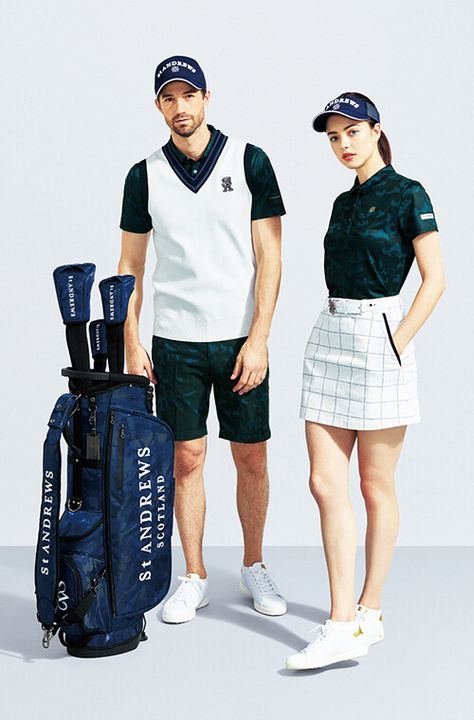 Preppy Golf Outfit Women, Golf Couple, Mens Lounge Wear, Golf Photoshoot, Golf Uniform, Golf Studio, Golf Aesthetics, Mens Golf Fashion, Cute Golf Outfit