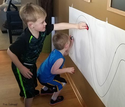 Vertical Surface Activities for Gross Motor Skills - Pink Oatmeal Transportation Fine Motor Activities, Transportation Fine Motor, Childcare Resources, Pink Oatmeal, Gymnastics Lessons, Prek Activities, Transportation Activities, Gross Motor Activity, Transportation Crafts