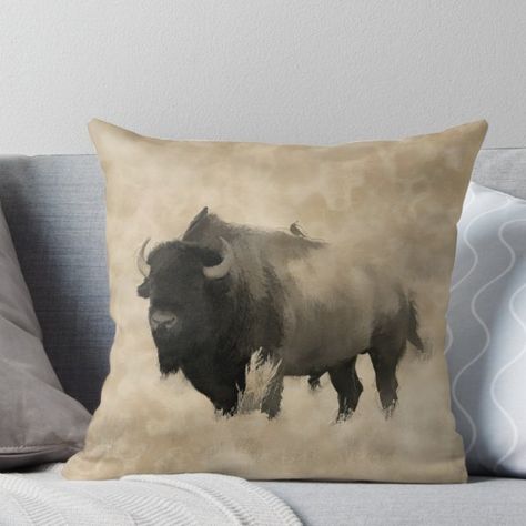 American Buffalo, American Bison, Bedroom Pillows, Throw Pillow Sizes, Decorative Throw Pillow Covers, Printed Throw Pillows, American Design, Bedroom Sofa, Printed Pillow