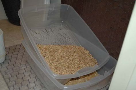 Home-made sifting litter box for use with wood stove pellets. Peroxide Uses, Hydrogen Peroxide Uses, Tidy Cats, Sick Cat, Cat Health Care, Newborn Kittens, Older Cats, Cat Spray, Baking Soda Uses