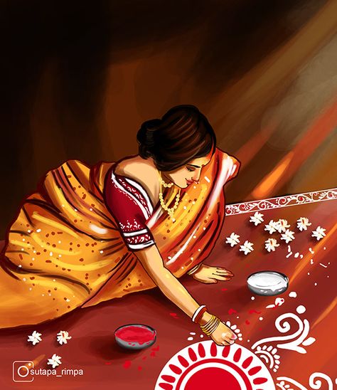 Diwali Painting Ideas Aesthetic Indian, Diwali Art Painting, Rangoli Illustration, Bengali Art Culture, Laxmi Painting, Bangla Art, Studio Background Ideas, Diwali Painting, Festival Paint