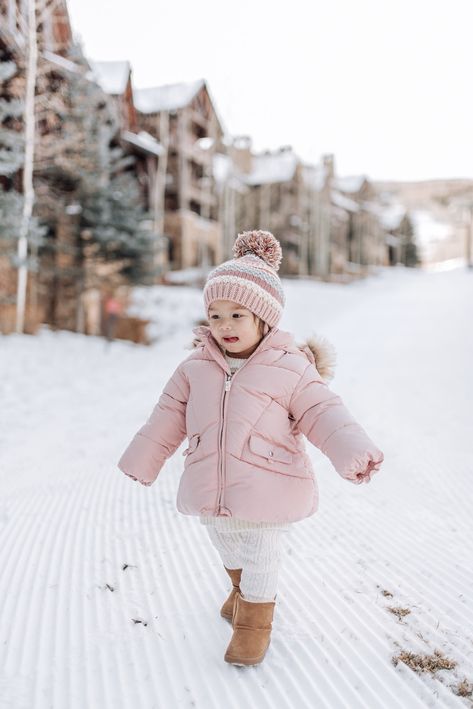 Pink puffer coat and baby UGG boots Toddler Uggs Outfit, Pink Ugg Outfit, Pink Uggs Outfit, Sweater Dress Outfit Winter, Toddler Uggs, Puffer Outfit, Baby Ugg Boots, Ugg Boots Outfit, Pink Puffer Coat