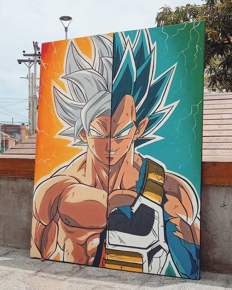 Goku And Vegeta Painting, Big Anime Painting, Drawing Of Goku And Vegeta, Goku Vegeta Drawing, Goku And Vegeta Drawing Sketch, Dragon Ball Painting Canvas, Painting Ideas With Poster Colour, Goku And Vegeta Drawing, Goku Paintings