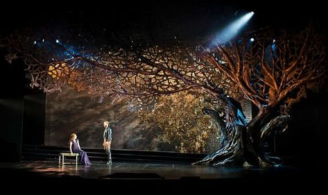 I like the lighting effect in the tree, where the branches become silhouettes. Looks kind of like a web. Stage Lighting Design, Drury Lane, Theatrical Scenery, Theatre Inspiration, Theatre Lighting, Alvin Ailey, Stage Set Design, Set Design Theatre, Theatre Stage