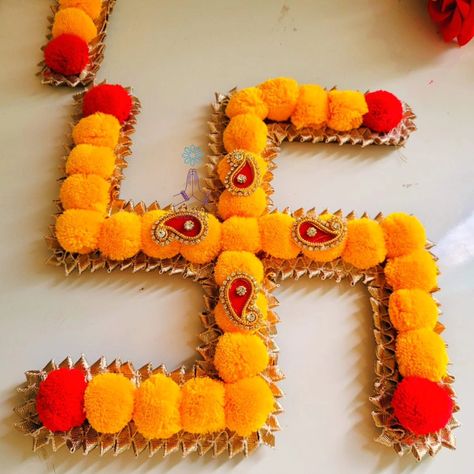 *Pom Pom Swastik* Base Mdf Size 10 inch approx *Pack of 2* *Freeship by TirupatiCourier* Other Courier 30 rs extra #decorativematerials #decorationmariage #decorationforallseasons #swastikmats #UI19599FSPR Swastik Decoration Ideas, Diwali Decor Ideas, Ganpati Festival, Diwali Decoration Items, Indian Handicrafts, Diwali Decor, Festive Wedding, Diwali Decoration, Diwali Decorations