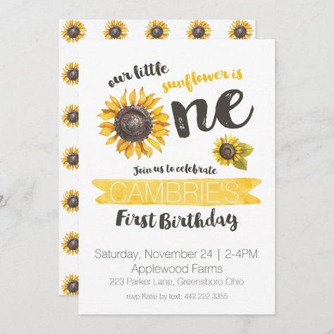 Sunflower First Birthday, Sunflower Birthday Party, Sunflower Birthday Parties, Fall First Birthday, Fall Birthday Invitations, Peanuts Birthday, Sunflower Birthday, Halloween Birthday Invitations, 21st Birthday Invitations