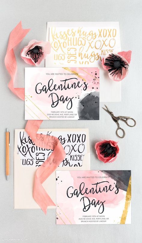 If Valentine's Day has you running for the hills, celebrate your BFF's instead with a handcrafted Galentine's Day. Projects and downloads by Lia Griffith. Galentines Invitation, Sip And Shop, Quotes Valentines Day, Valentinstag Party, Galentines Party, Valentine's Day Printables, Thanksgiving Invitation, Valentines Day Food, Sweet 16 Invitations