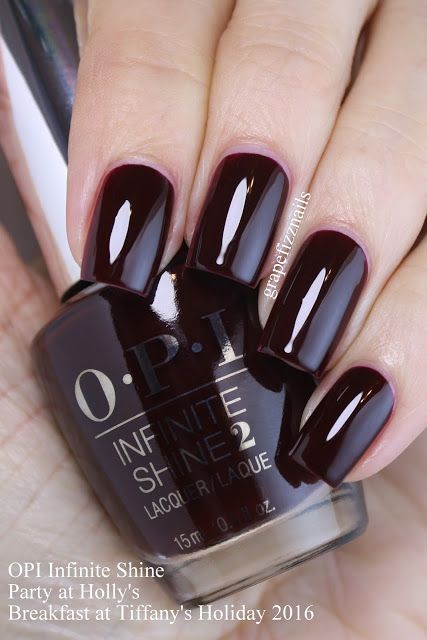 Grape Fizz Nails: OPI Breakfast at Tiffany's Holiday 2016 Swatches and Review Opi Gel Nails, Dark Nail, Opi Nail Colors, Breakfast At Tiffany's, Dark Nails, Colorful Nail Designs, Breakfast At Tiffanys, Fall Nail Colors, Mulled Wine