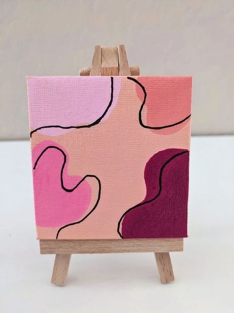 Mini Tela, Diy Canvas Art Easy, Cute Easy Paintings, Mini Toile, Abstract Acrylic Art, Mini Easel, Small Canvas Paintings, Simple Canvas Paintings, Cute Canvas Paintings