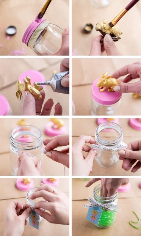 Easy Diy Easter Decor, Easter Mason Jar Crafts, Candy Jars Diy, Easter Mason Jars, Raffle Ideas, Diy Easter Decor, Easter Stuff, Mini Bottle, Easter Basket Ideas