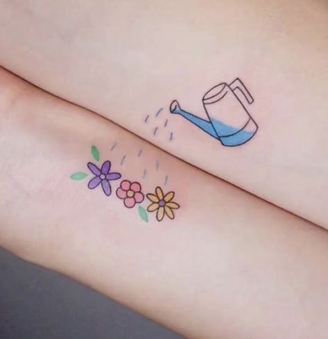 Matching Couple Tattoo, Tato Realis, Lego Tattoo, Couple Tattoo Ideas, Mother Tattoos For Children, Maching Tattoos, Colored Tattoo Design, Cute Matching Tattoos, Matching Friend Tattoos