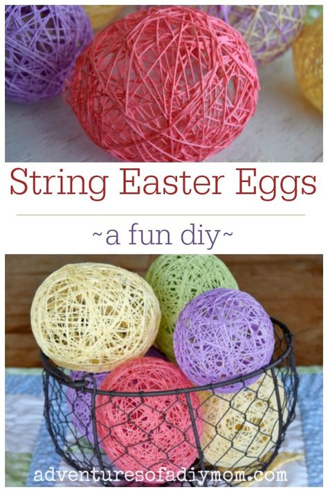 Make these old-fashioned string easter eggs. This is a fun project for kids to help with. String Easter Eggs, Easter Craft For Kids, Eggs For Easter, Making Easter Eggs, Easter Egg Tree, Egg Tree, Easter Activities For Kids, Easter Egg Crafts, Easter Basket Diy