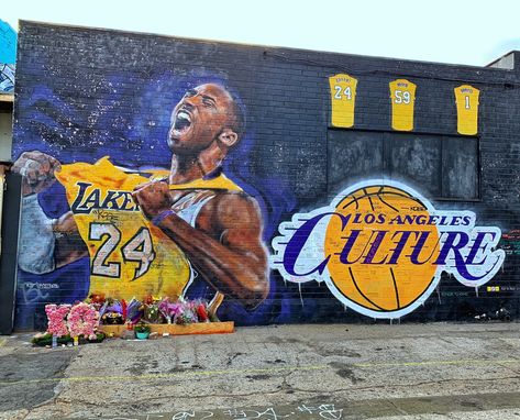 Kobe & Gianna Bryant Murals Locations Rip Kobe, California Street, Kobe Bryant Nba, Graffiti Wall, Black Mamba, Mural Painting, Food Travel, Street Artists, Mural Art