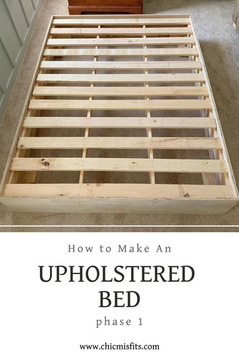 DIY Upholstered Bed: Phase 1 | Learn how to make an upholstered bed, starting with building your own bed frame, in this easy tutorial! | #diybed | #diybedframe | #upholsteredbed Diy Apolstered Bed Frame, Diy Fabric Bed Frame, How To Build A Bed Frame, Diy Heavy Duty Bed Frame, Diy Bedframe King How To Build, Diy Upholstered Bed Frame, Dyi Full Size Bed Frame, Build Bed Frame, Diy Upholstered Bed