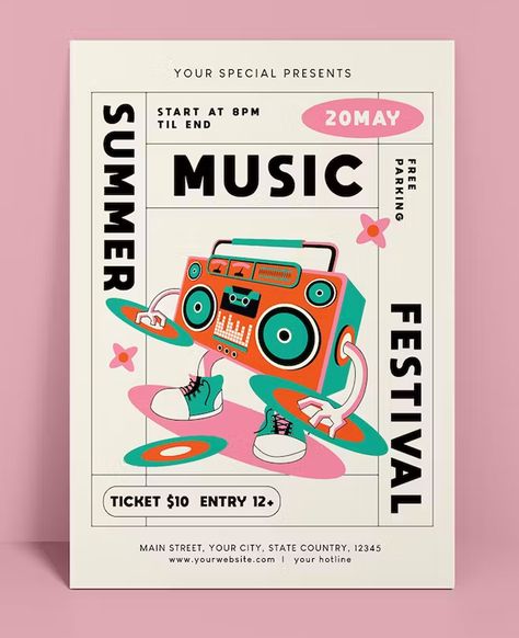 Fun Posters Design, Festival Poster Aesthetic, Summer Sale Flyer Design, Poster For Event Ideas, Flyer Inspo Aesthetic, Community Flyer Design, Pop Up Event Flyer, School Festival Poster, Flyer For Event