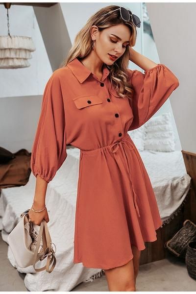 Dress With Jeans, Elegant Shirt Dress, Ruffle Summer Dress, Shirt Dress Women, Short Shirt Dress, Sassy Dress, Long Sleeve Cotton Dress, Vintage Summer Dresses, Drawstring Dresses