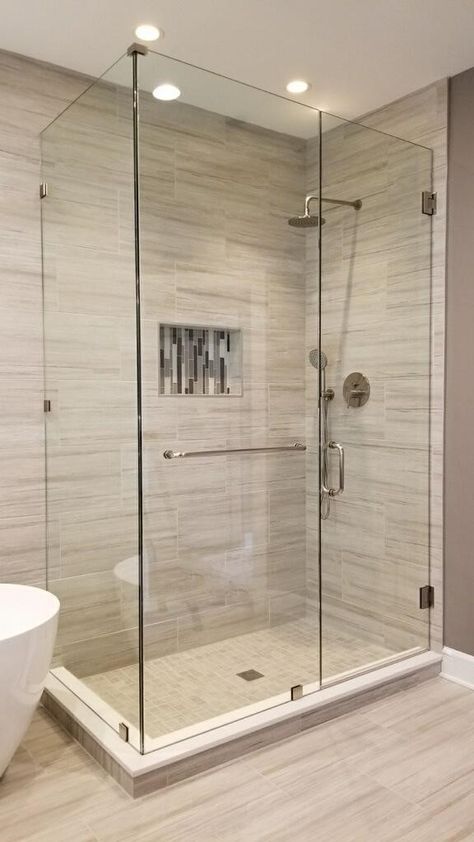 Custom frameless clear tempered glass shower enclosure All Glass Shower Doors, Glass Shower Enclosures Small Bathrooms, Shower Cubicles Ideas, Tempered Glass Shower Door, Shower Enclosures Ideas, Glass Shower Design, Small Bathroom Shower Glass Door, Shower Cubicle Ideas Modern, Glass Shower Corner