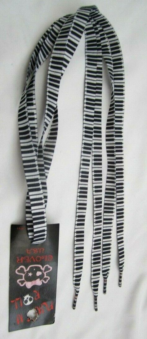 38" Long x .25" Wide (1/4 inch) Black and White Piano Keyboard Design Rockabilly Punk Shoe laces Shoelaces-New with Tags! Brand New Prepackaged  What You Will Get:  Pair of Black and White Piano Keyboard Thick Shoe laces Shoelaces as pictured. Pattern: Black and White Piano Keyboard Shoelaces Shoe Laces Color: Black and White Material: Polyester Shoe laces Shoelaces Measurements: Approximately 38" long Extras Details : All Shoelaces are NEW, have tags, and are prepackaged. These shoelaces are great for current trends. They are also pretty rare and hard to find. I have A LOT more styles, patterns, and quantity varieties in my store. We also add NEW and TRENDY items every daily,weekly,and monthly.                                                                 Please Note: the color may appe White Piano Keyboard, Black And White Piano, Keyboard Design, White Piano, Punk Shoes, Pattern Black And White, Piano Keyboard, Shoe Repair, Dream Clothes