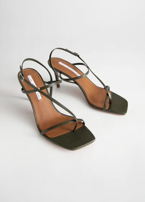 Cross Strap Stiletto Sandals - Khaki - Heeled sandals - & Other Stories Heel Sandals Outfit, Sandals Strappy, Heel Accessories, Spring Sandals, Sandals Outfit, Straw Tote Bag, Shoes Outfit, Shoe Inspo, Jelly Shoes