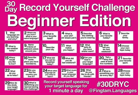 💥💥Want to practice your Brazilian Portuguese and get feedback from me, Brazilians and other teachers? This is a great challenge to get you speaking! @fingtam.languages has put together a 30 Day Record Yourself Challenge on here on Instagram, specially for beginners. It starts this coming Wednesday (6th November). All you need to do is to upload a video of up to one minute to your Instagram profile talking about the topic of the day (as per the calendar above). Make sure you use the following h 30 Days English Speaking Challenge, 30 Days Of Music Challenge, 30days Writing Challenge, 30 Day Challenge Song, 30 Day Challenge Music, English Language Activities, Language Learning Activities, Portuguese Language Learning, English Learning Books