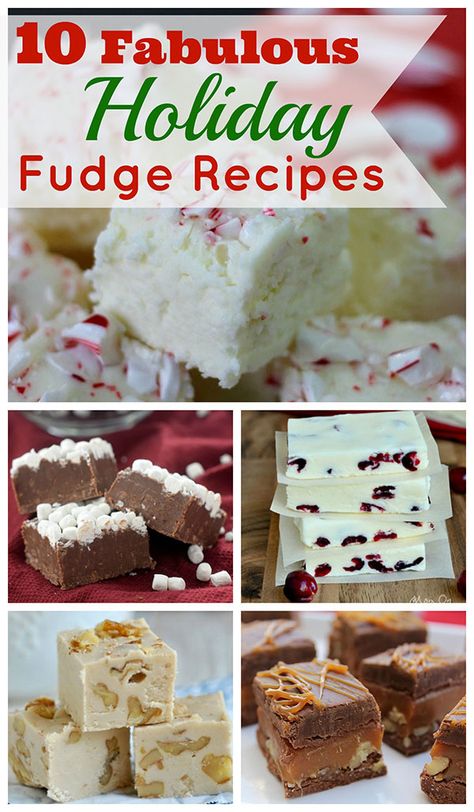 Ten festive and tasty holiday fudge recipes to make for Christmas.  And they're all based on traditional Christmas foods!  Peppermint Fudge, Snickerdoodle Fudge, Gingerbread Fudge, etc. Types Of Fudge, Best Fudge Recipes, Fantastic Fudge, Holiday Fudge Recipes, The Best Fudge, Gingerbread Chocolate, Best Fudge, Best Fudge Recipe, Gingerbread Fudge