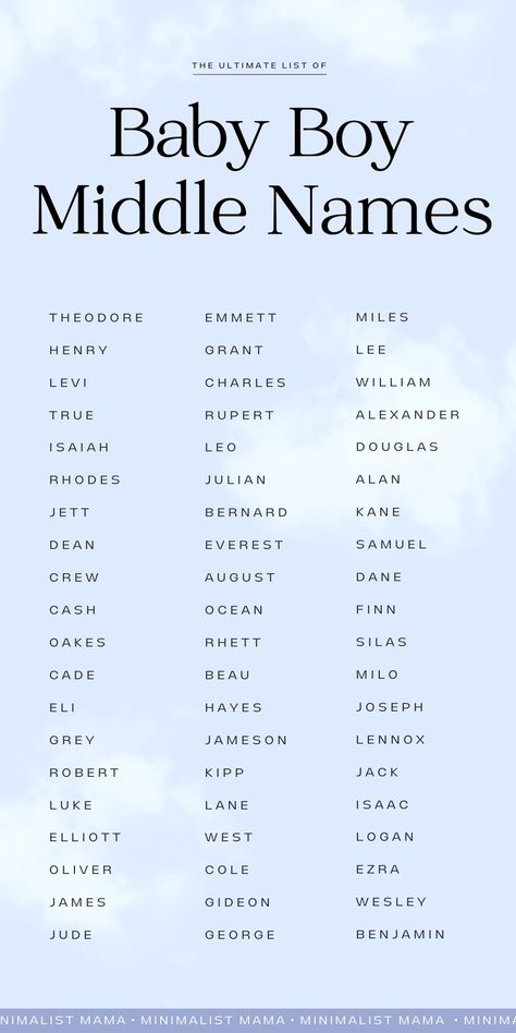 Aesthetic Middle Names, Male Middle Names, Baby Names First And Middle, One Syllable Middle Names, Middle Names For Boys, Middle Name Ideas, Baby Boy Middle Names, Baby Middle Names, Cute Middle Names