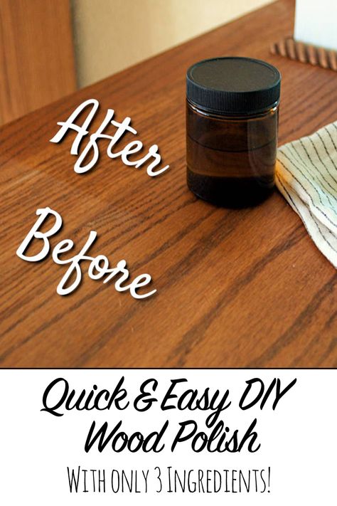 Looking for an all-natural wood polish, perfect to get that shine back in your home? Check out our easy, DIY wood polish that features just three ingredients! Natural Furniture Polish, Natural Wood Polish Diy, Natural Wood Furniture Cleaner, Diy Wood Polish, Wood Polish Diy, Diy Furniture Polish Wood Coconut Oil, Wooden Wine Racks, Natural Wood Polish, Wood Cupboard