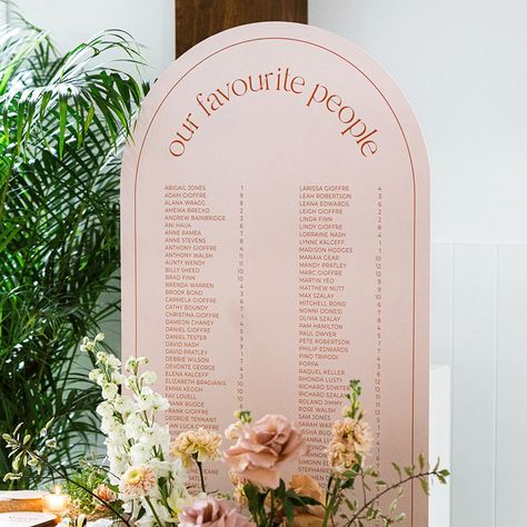 Arch wedding seating chart printed on peach with burnt orange / in our Abigail design 🌸 . . #peachwedding #blushwedding #archmenu #weddingceremony #weddingseating #seatingchart #seatingplan #weddingguests #ourfavouritepeople #weddingtable #weddingstyle #weddingstyling #weddingsigns #weddingsignpackage #weddingwelcome #archwedding #archwedding sign #tablesetting #queenslandbrides #noosaweddings #bridetobe #weddingtrends @peach.perfect.stationery @thebridestree @estellaphoto @palmcreekestate @... Seating Chart Wedding Arch, Wedding Sign Arch, Arch Wedding, Peach Wedding, Seating Plan, Seating Chart Wedding, Wedding Signage, Wedding Seating, Seating Chart