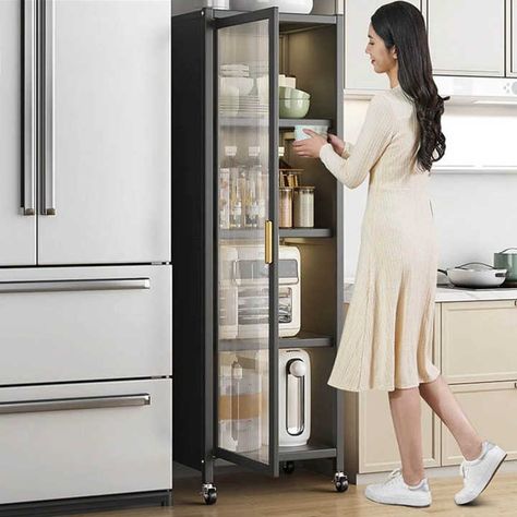 Portable Kitchen Cabinet, Portable Kitchen Cabinets, Modern Metal Kitchen, Snack Cabinet, Cabinet Refrigerator, Metal Kitchen Cabinets, Oven Cabinet, Pantry Organizer, Cabinet Pantry