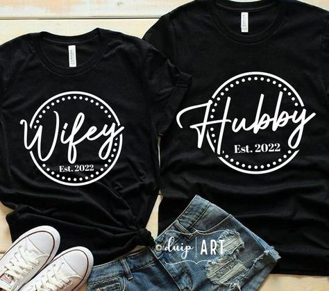 Wify Shirts, Husband And Wife T Shirt Ideas, Just Married T Shirts, 10 Year Anniversary Shirts Ideas Couple, Mr And Mrs Shirt, Husband And Wife T Shirts, Husband And Wife Matching Shirts, Husband And Wife Shirts Matching, Wifey And Hubby Shirt