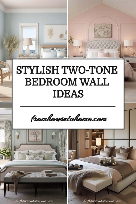 stylish two-tone bedroom wall ideas Bedroom Wall Ideas, Black Walls Bedroom, Lakehouse Bedroom, Purple Bedroom Decor, Two Tone Walls, Wall Color Combination, Bedroom Color Combination, House To Home, Blue Bedroom Decor